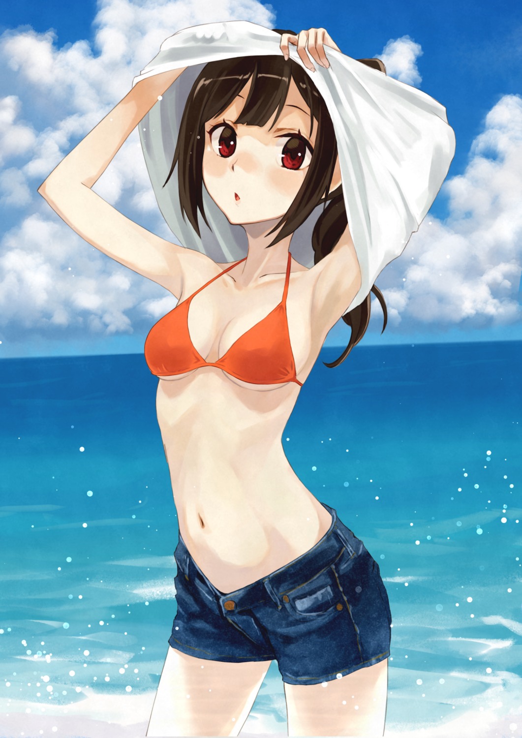 ashiya_hiro bikini_top cleavage shirt_lift swimsuits underboob