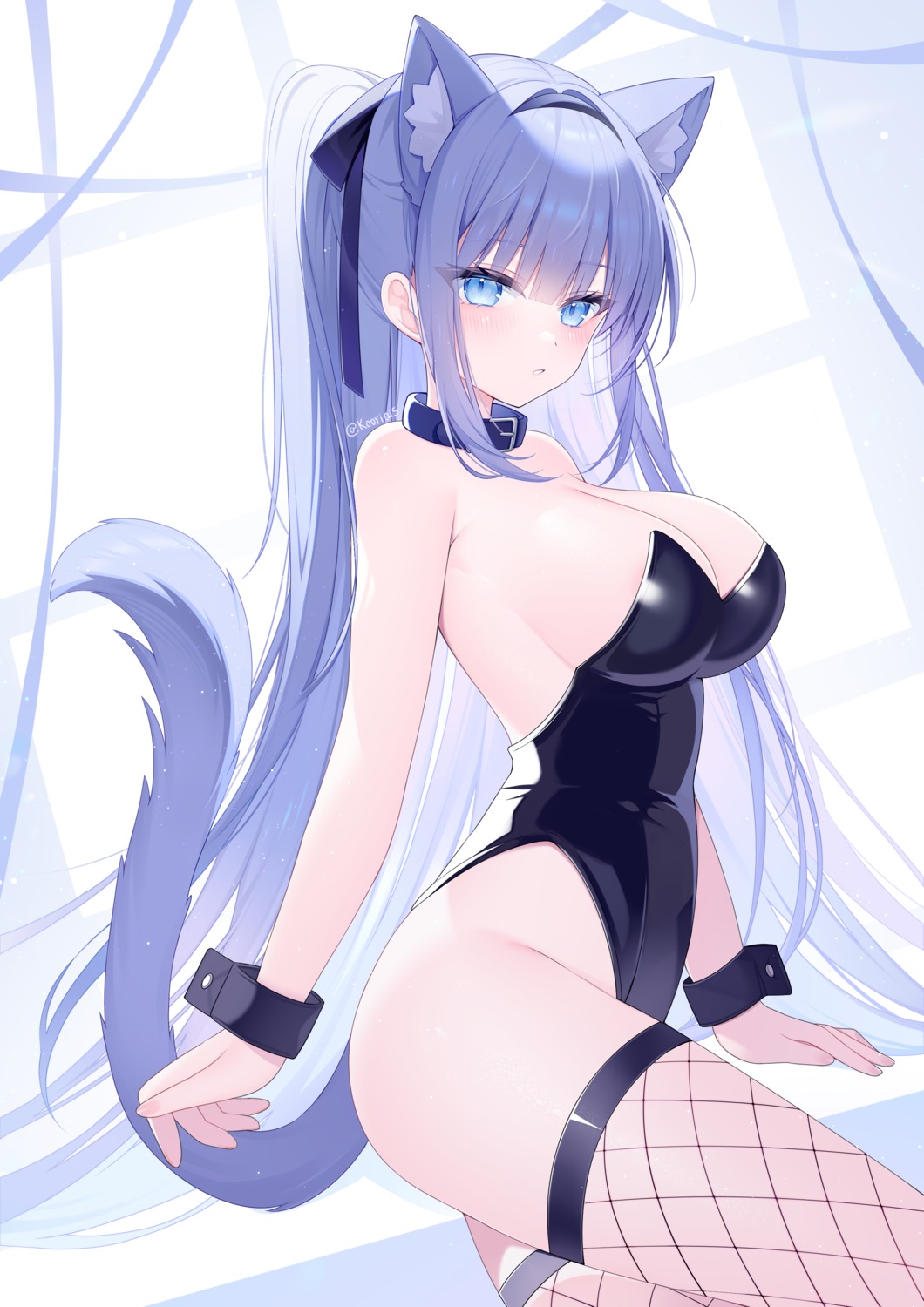 animal_ears fishnets ice_(ice) leotard nekomimi no_bra tail thighhighs