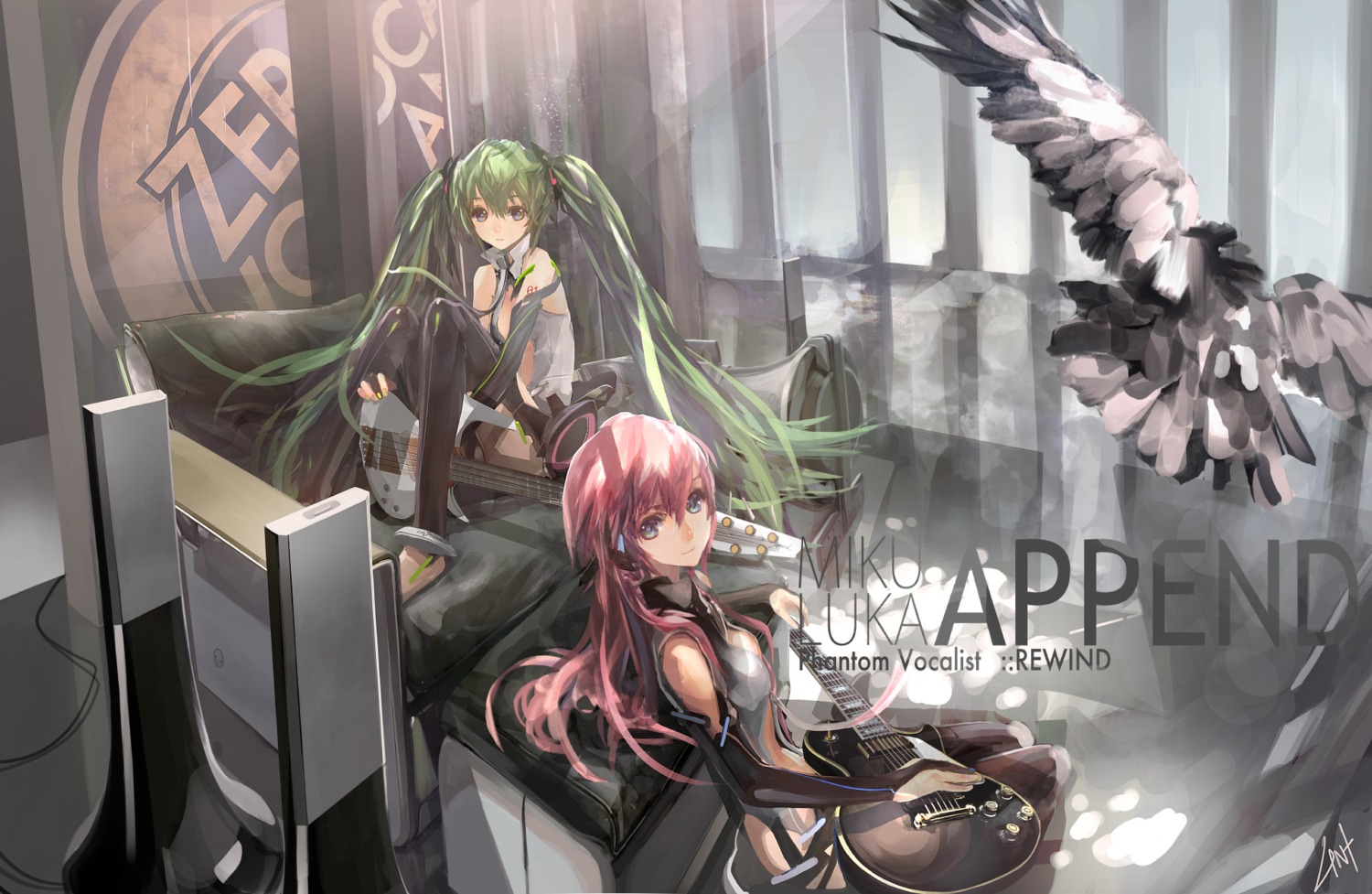 guitar hatsune_miku lin+ megurine_luka miku_append vocaloid vocaloid_append