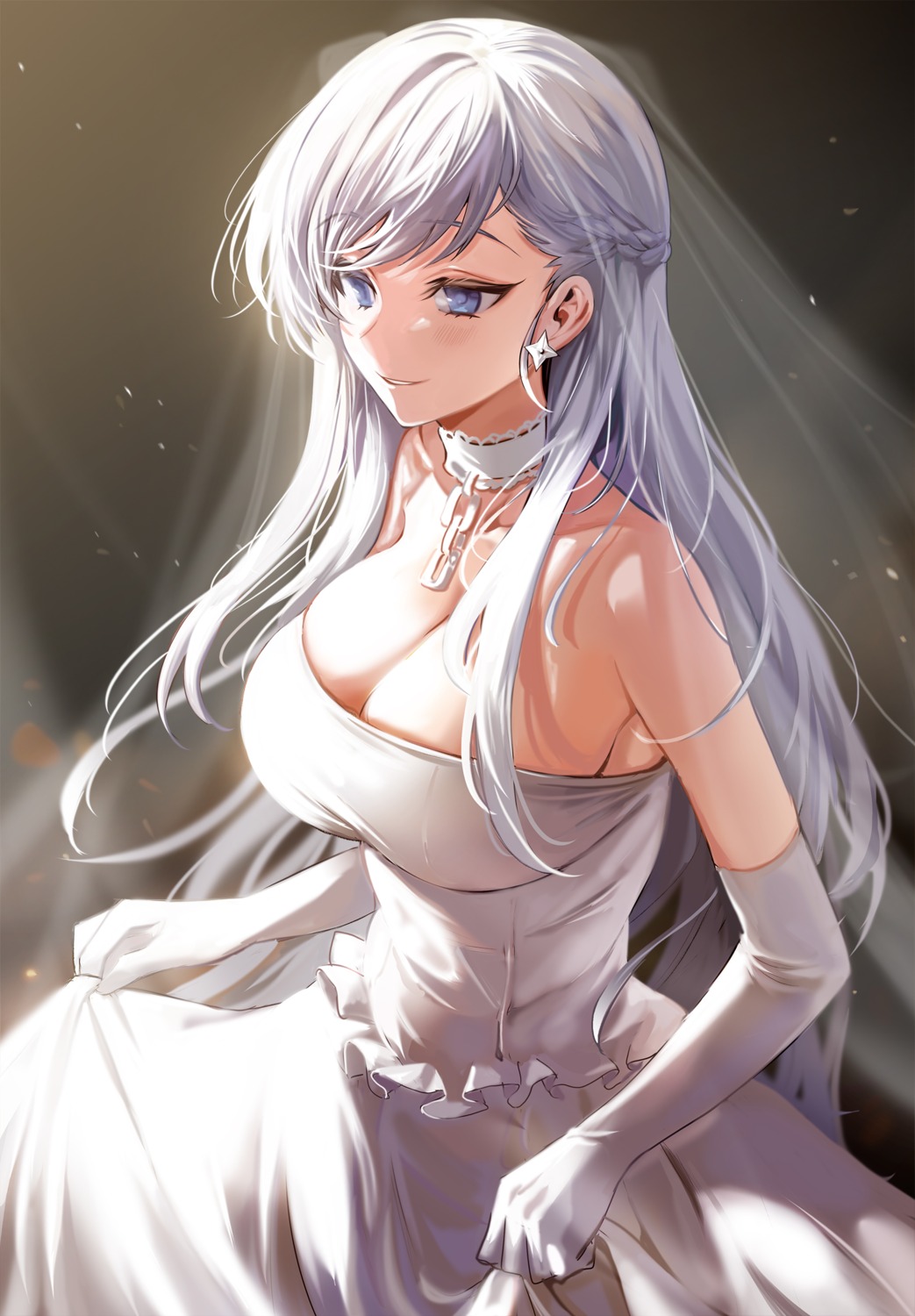 azur_lane belfast_(azur_lane) cleavage dress no_bra wedding_dress yuki_(asayuki101)