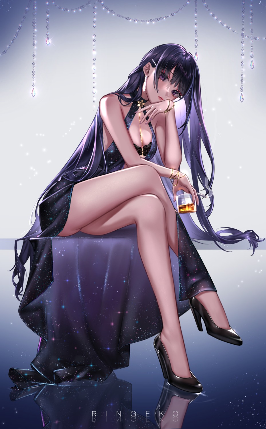 cleavage dress genshin_impact heels no_bra nopan raiden_shogun ringeko-chan skirt_lift