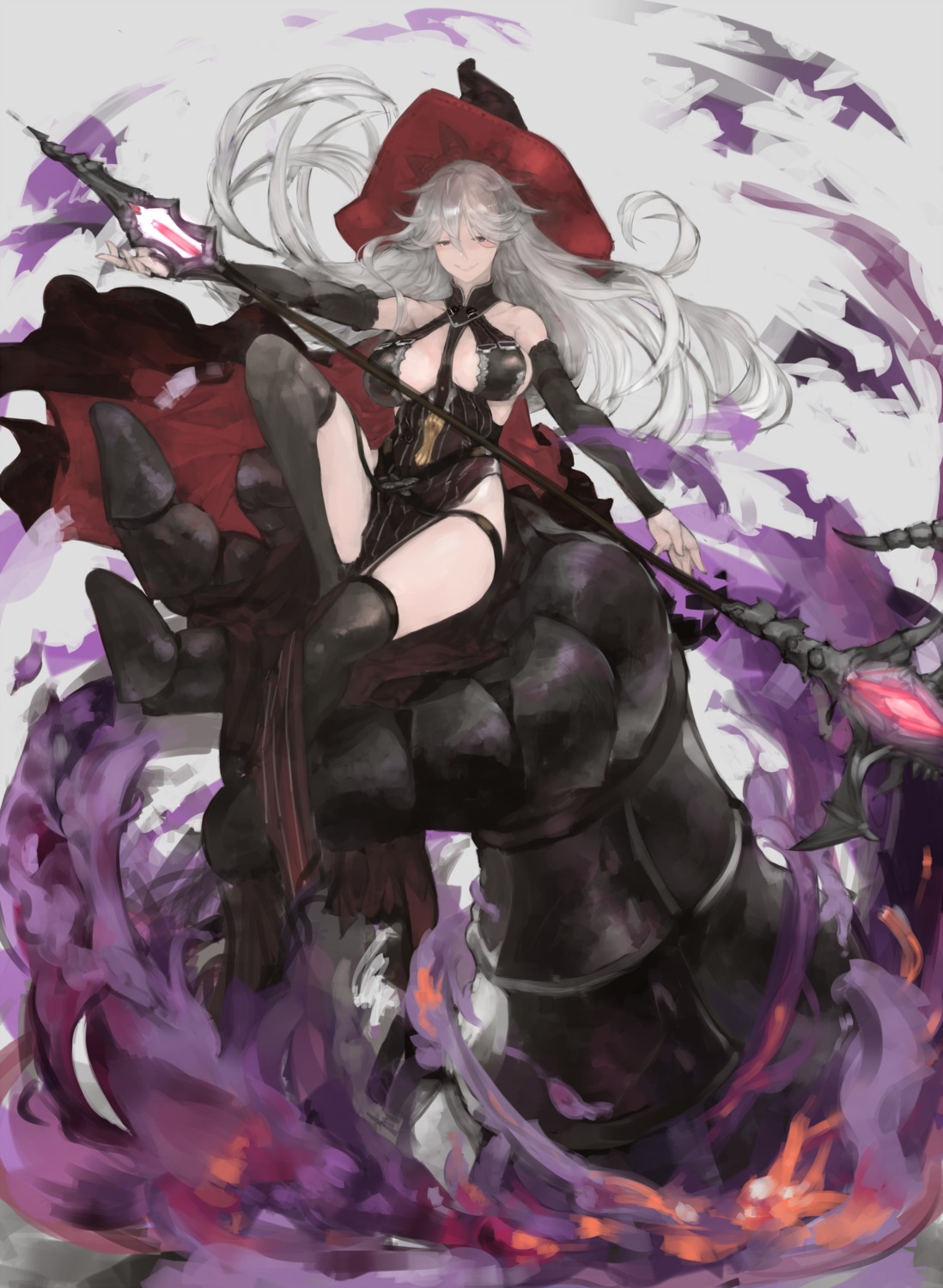 dress garter granblue_fantasy magisa_(granblue_fantasy) n9+ no_bra stockings thighhighs weapon witch