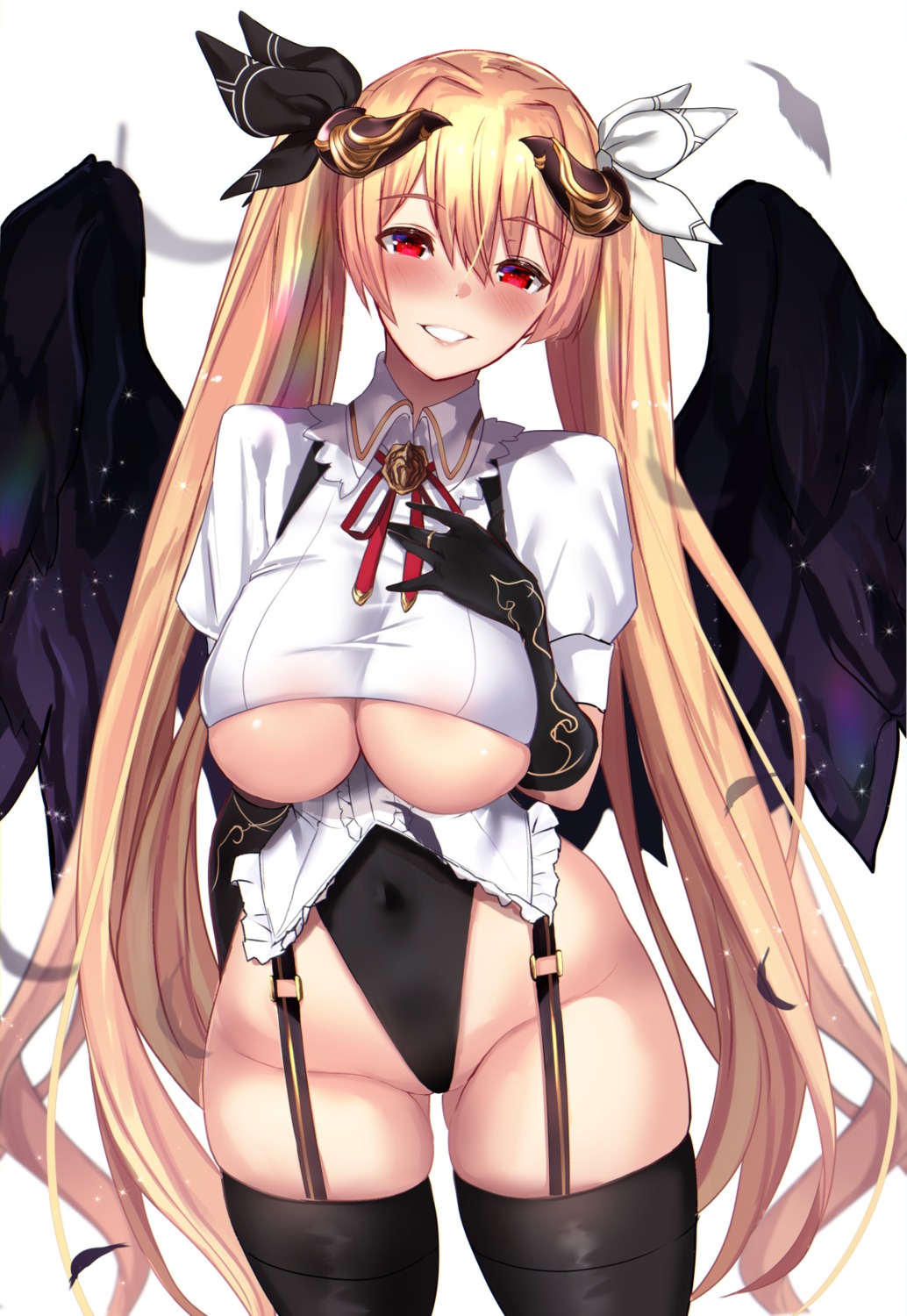 breast_hold horns leotard no_bra stockings thighhighs underboob untsue wings