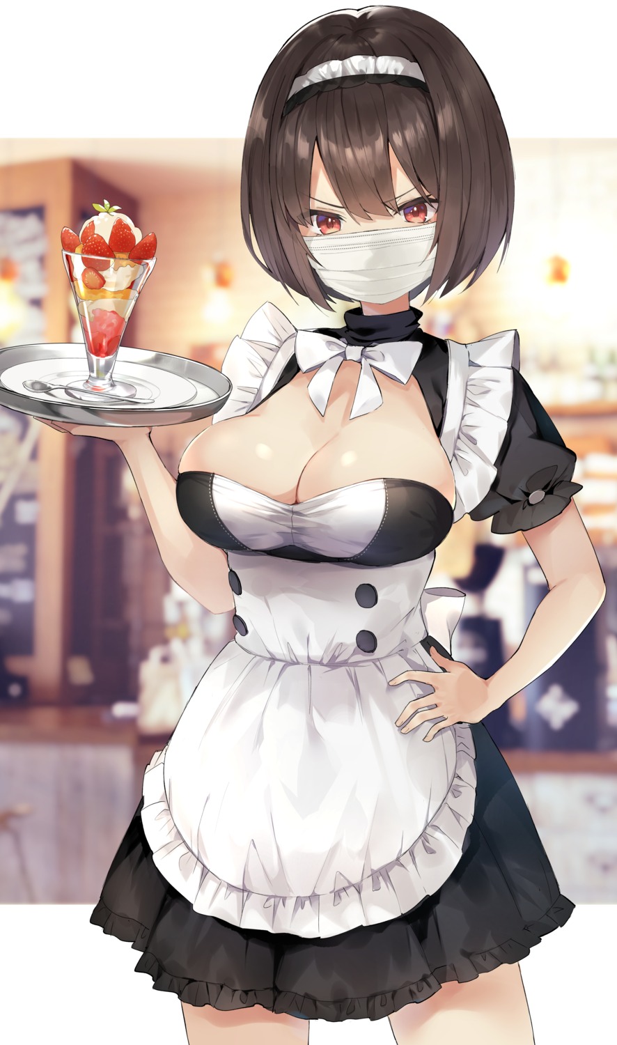 cleavage maid masco no_bra