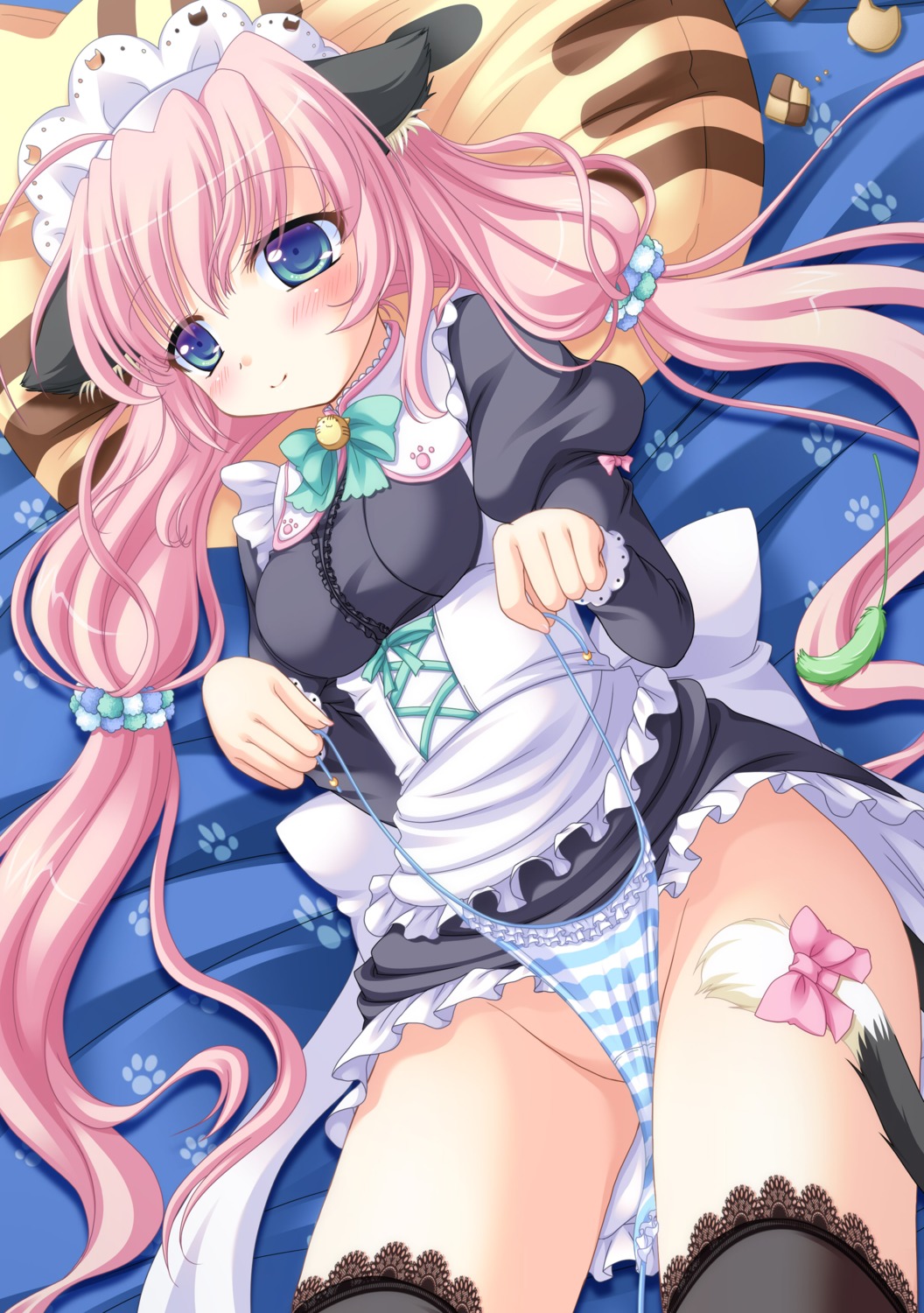 animal_ears furukawa_lemon maid nekomimi pantsu panty_pull shimapan string_panties tail thighhighs