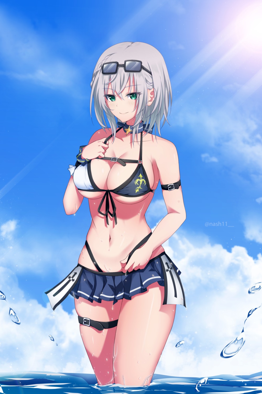 bikini garter hololive megane nash11 shirogane_noel swimsuits wet