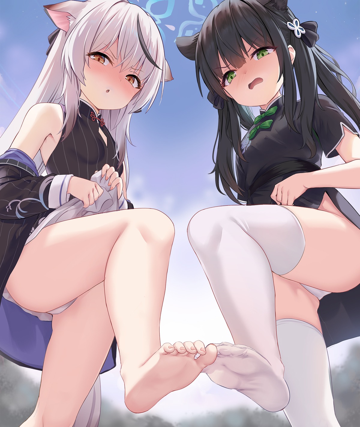 animal_ears blue_archive chinadress feet halo loli milkshake nekomimi pantsu sunohara_kokona sunohara_shun thighhighs