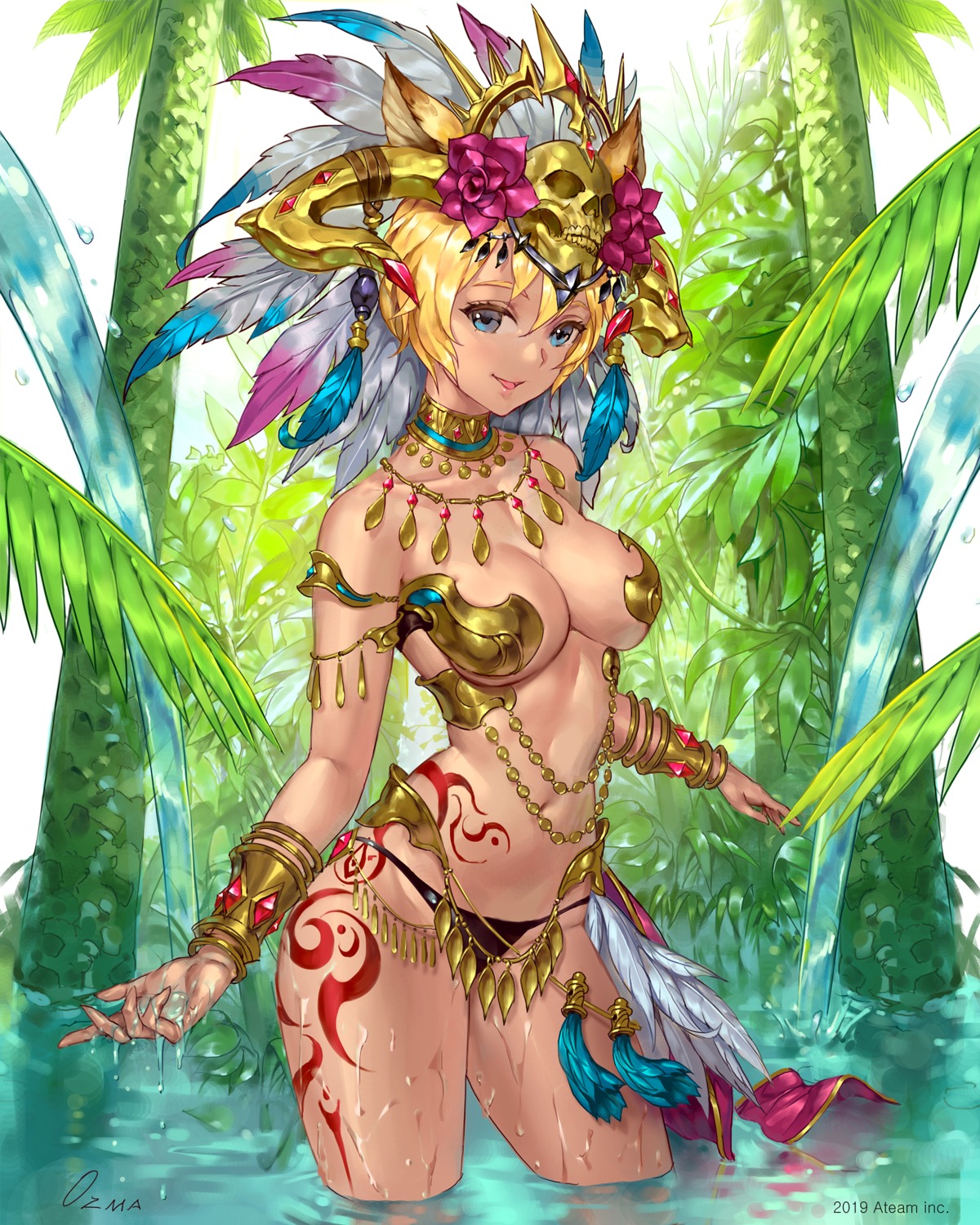 bikini_armor horns ozma_(ozmakku) tattoo wet