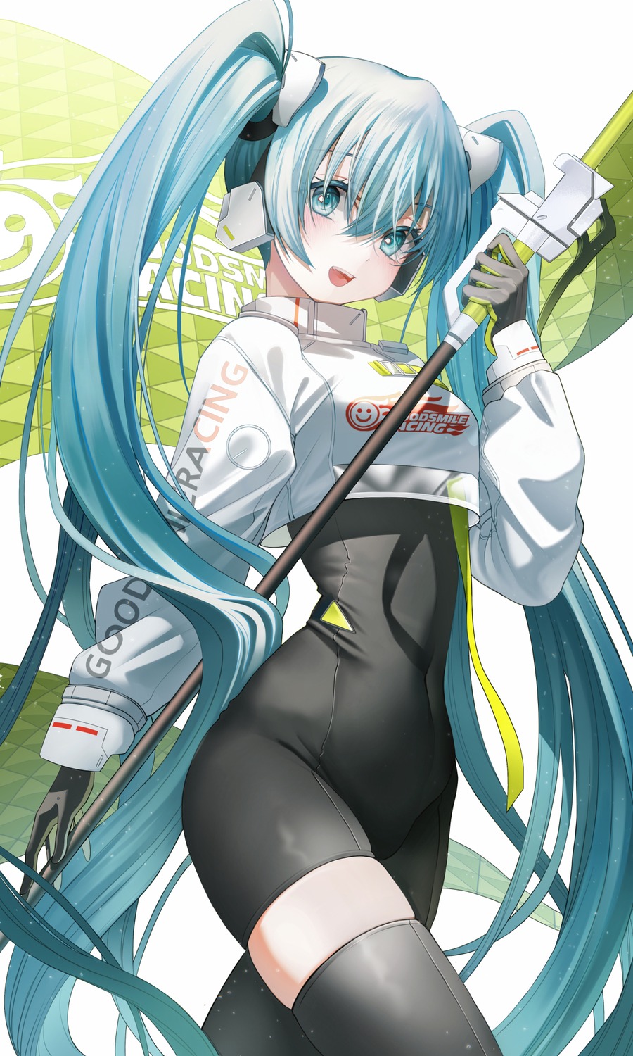 bodysuit goodsmile_racing hatsune_miku headphones liso racing_miku thighhighs vocaloid