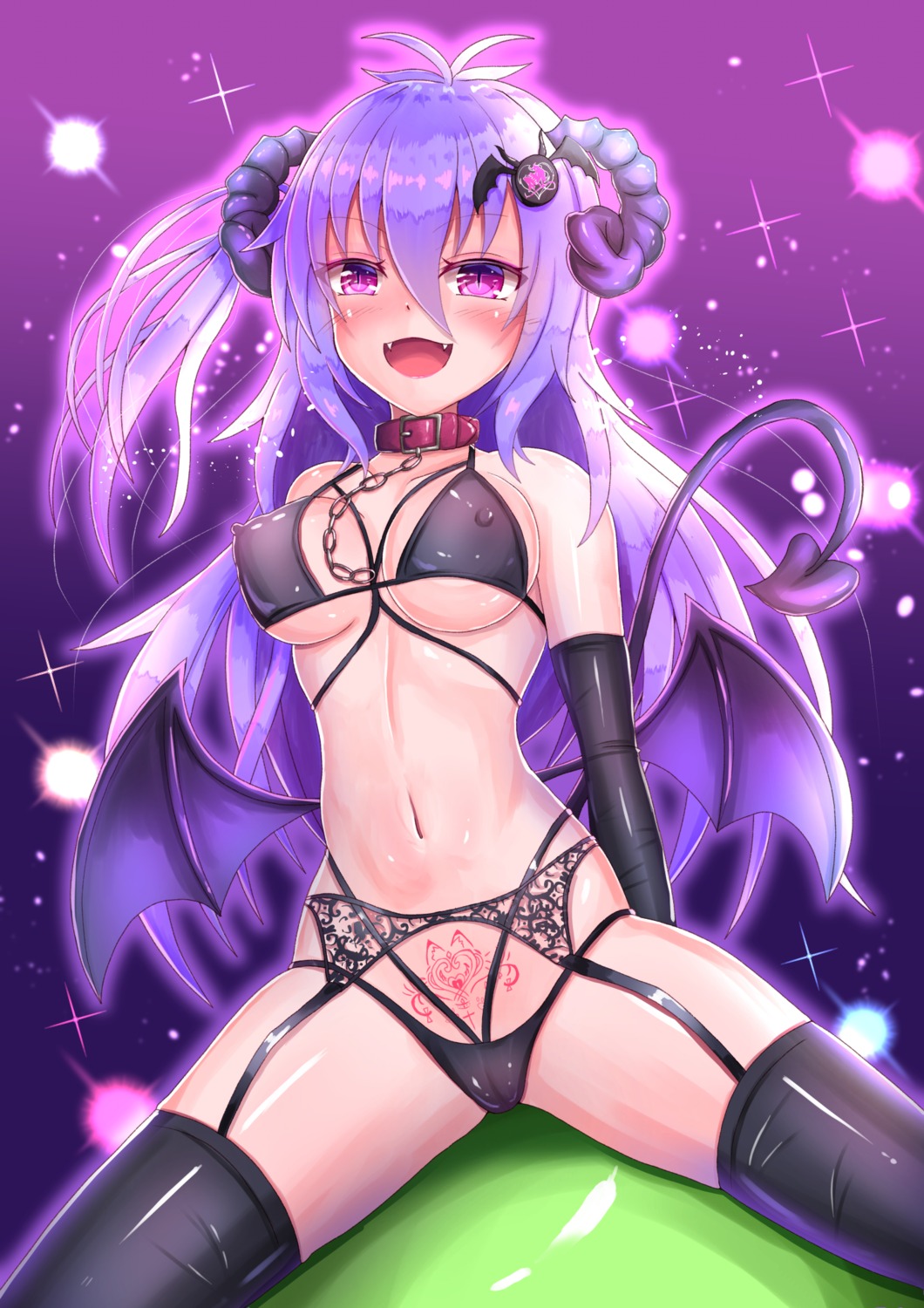 bra cameltoe cocoasabure erect_nipples garter_belt horns pantsu stockings tail tattoo thighhighs wings