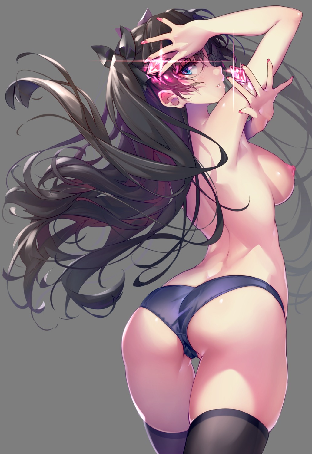 ass cameltoe fate/stay_night hong_(white_spider) nipples pantsu thighhighs toosaka_rin topless transparent_png