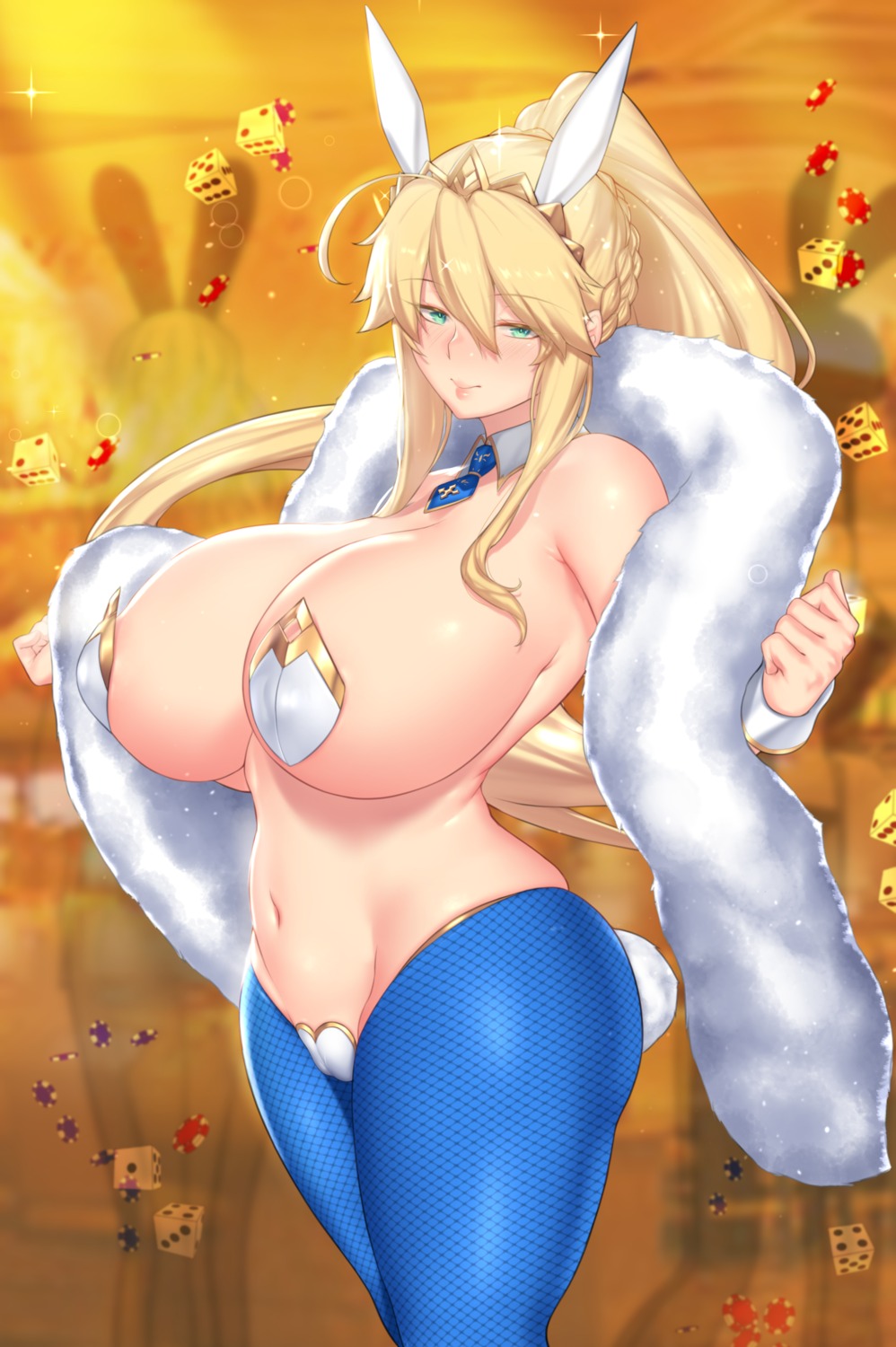 animal_ears areola artoria_pendragon_(swimsuit_ruler)_(fate) aster_crowley bunny_ears cameltoe erect_nipples fate/grand_order fishnets maebari nopan pantyhose pasties tail topless