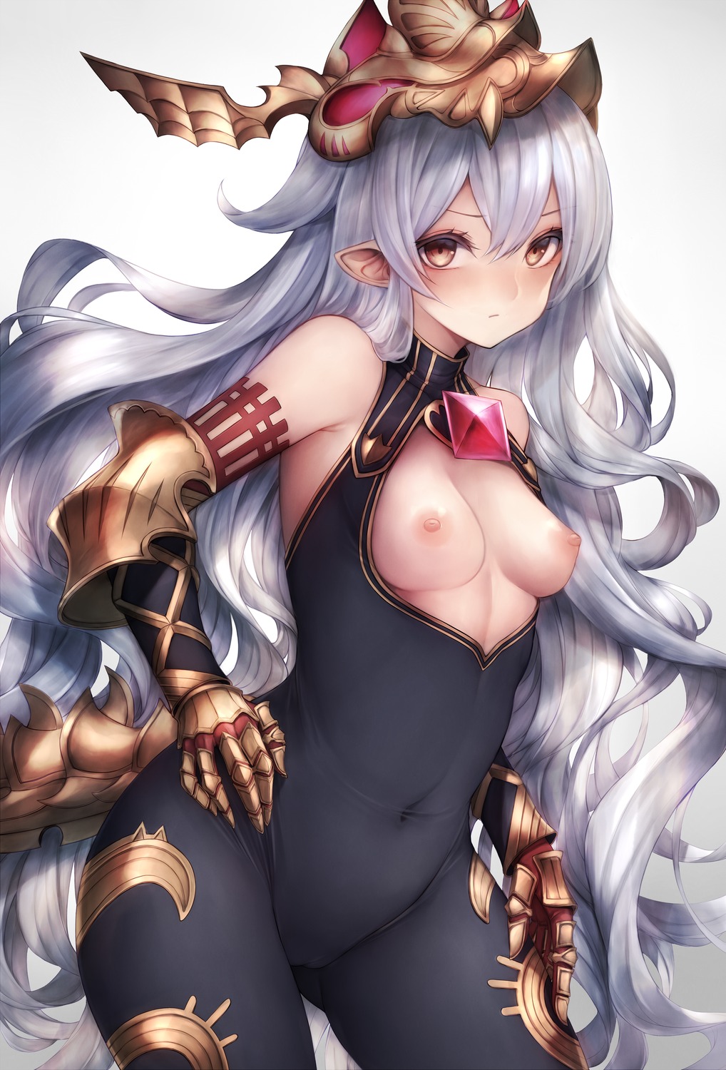 armor bodysuit breasts granblue_fantasy medusa_(shingeki_no_bahamut) nipples pointy_ears snm_(sunimi)