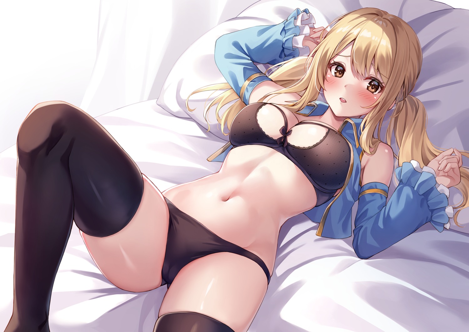 bra cameltoe fairy_tail lucy_heartfilia open_shirt pantsu sebu_illust thighhighs