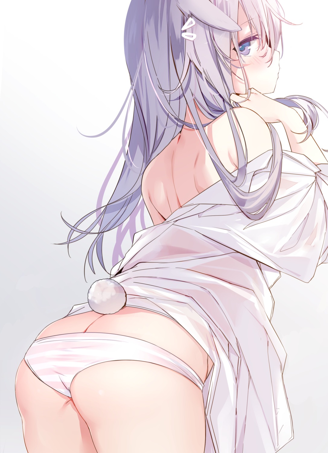 animal_ears ass emia_(castilla) no_bra open_shirt pantsu panty_pull see_through shimapan tail