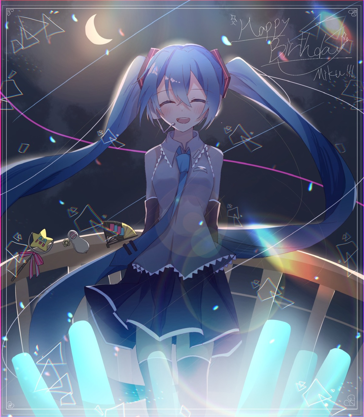 hatsune_miku headphones kazane_mkrl thighhighs vocaloid