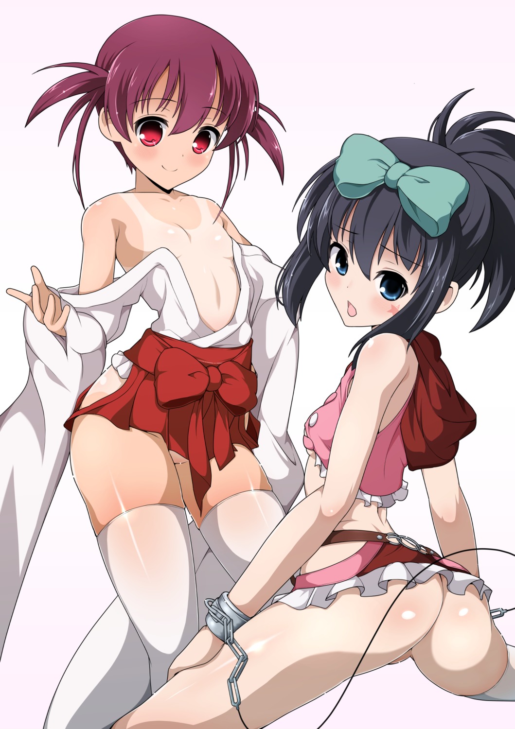 ass bondage breasts kunihiro_hajime loli miko no_bra nopan open_shirt pussy saki saki:_zenkoku-hen tan_lines thighhighs usuzumi_hatsumi xiao_rui_rui