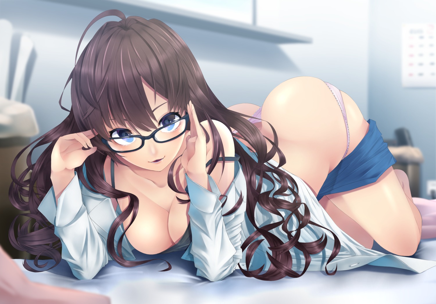 cleavage ichinose_shiki megane nishinomiya_suzu open_shirt pantsu the_idolm@ster the_idolm@ster_cinderella_girls undressing