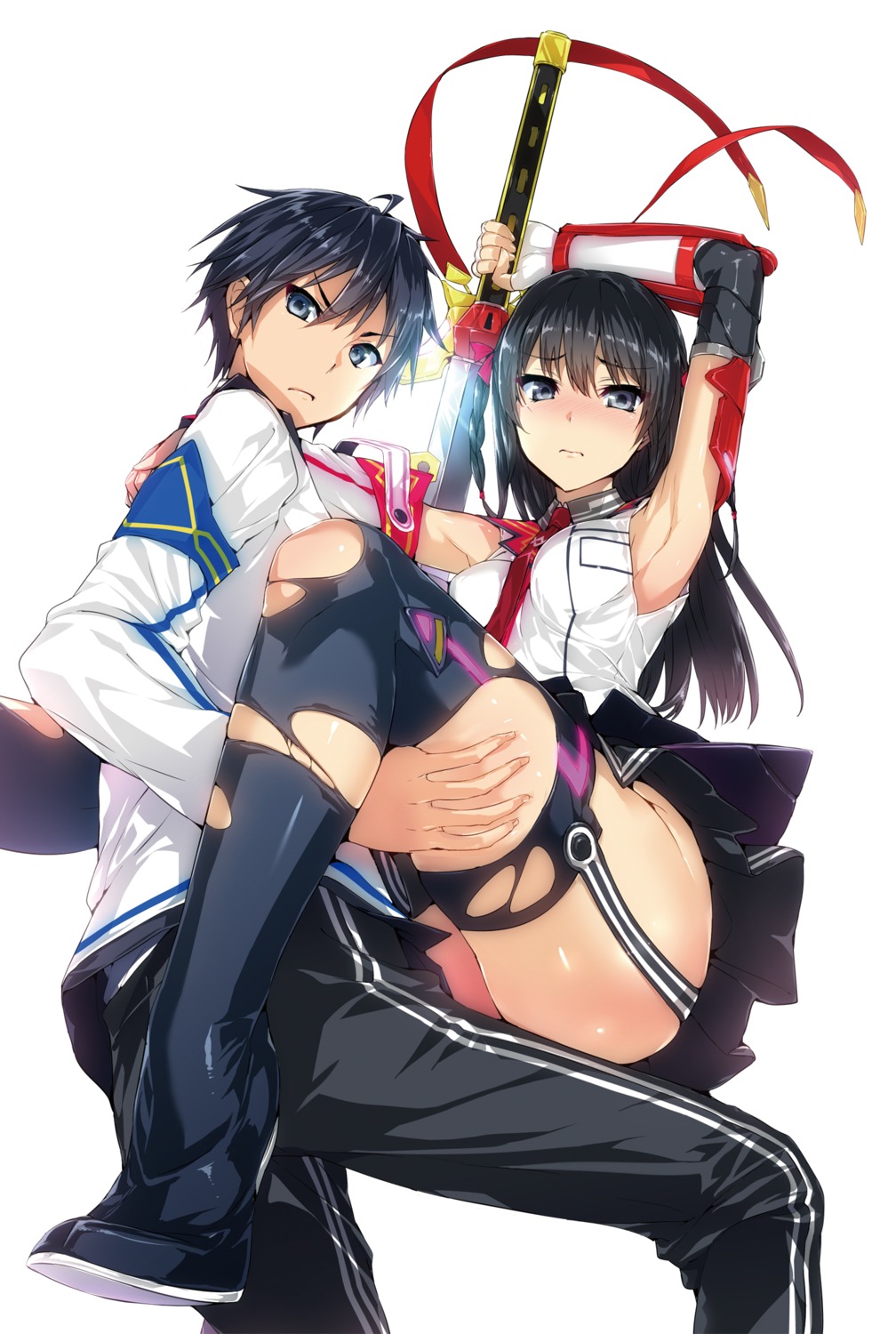 heels hida_kizuna himekawa_hayuru hisasi masou_gakuen_hxh stockings sword thighhighs torn_clothes