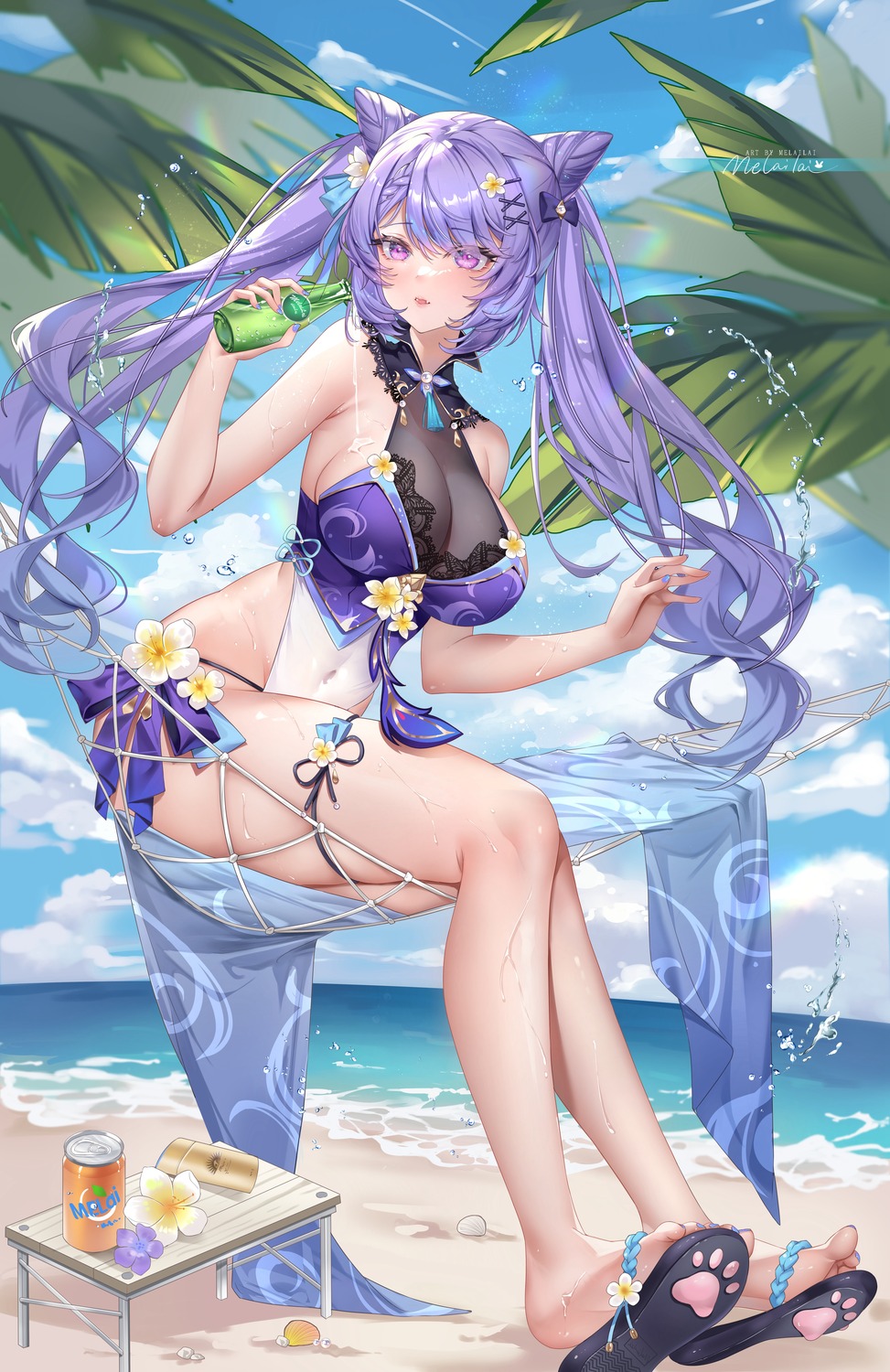 garter genshin_impact keqing melailai see_through swimsuits