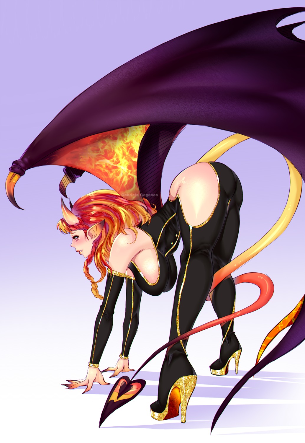 ass bodysuit devil gabriela_gogonea heels horns monster_girl_encyclopedia pointy_ears tail wings