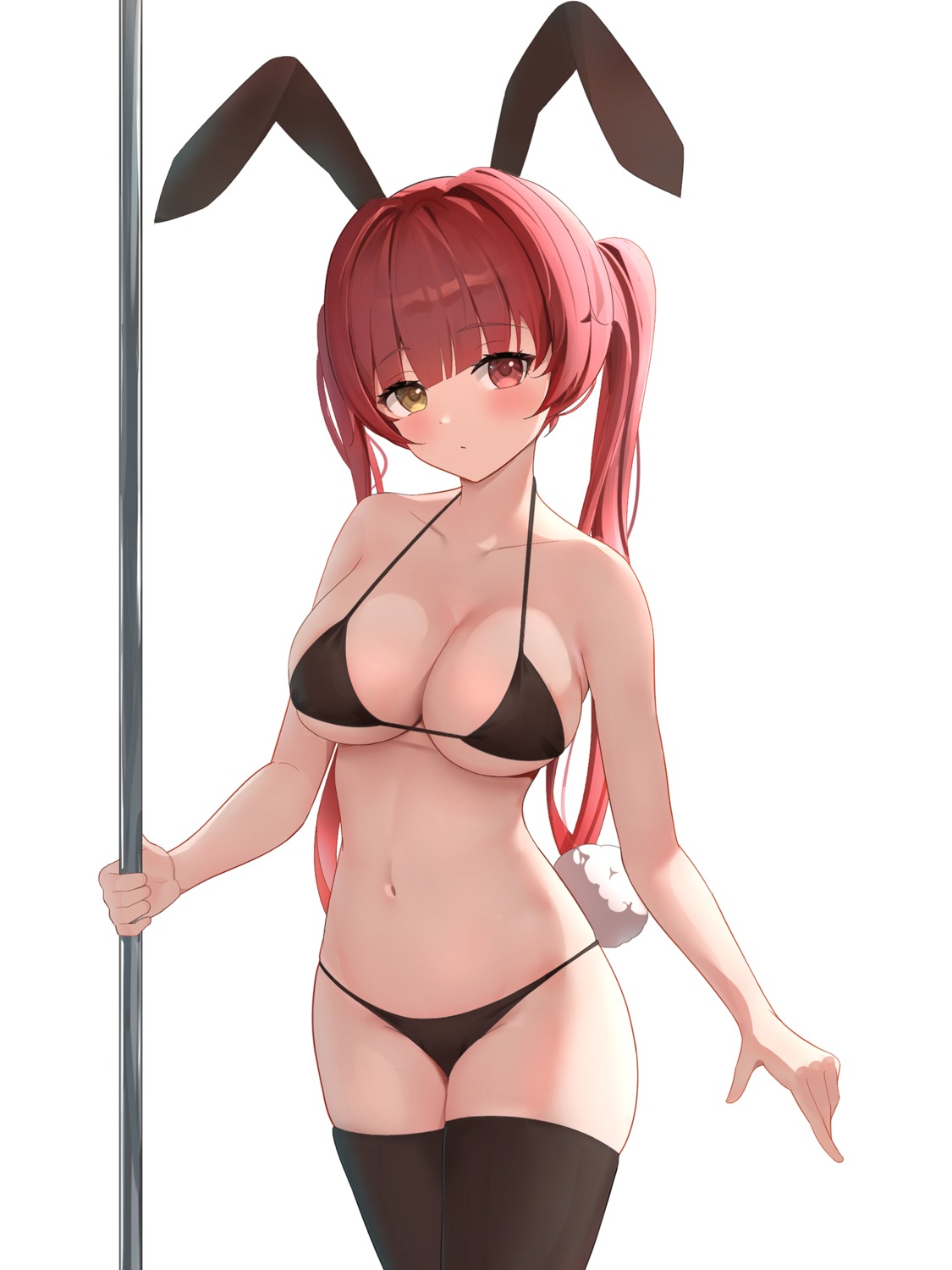 animal_ears bikini bunny_ears heterochromia hololive houshou_marine swimsuits tail thighhighs tokutokenzen