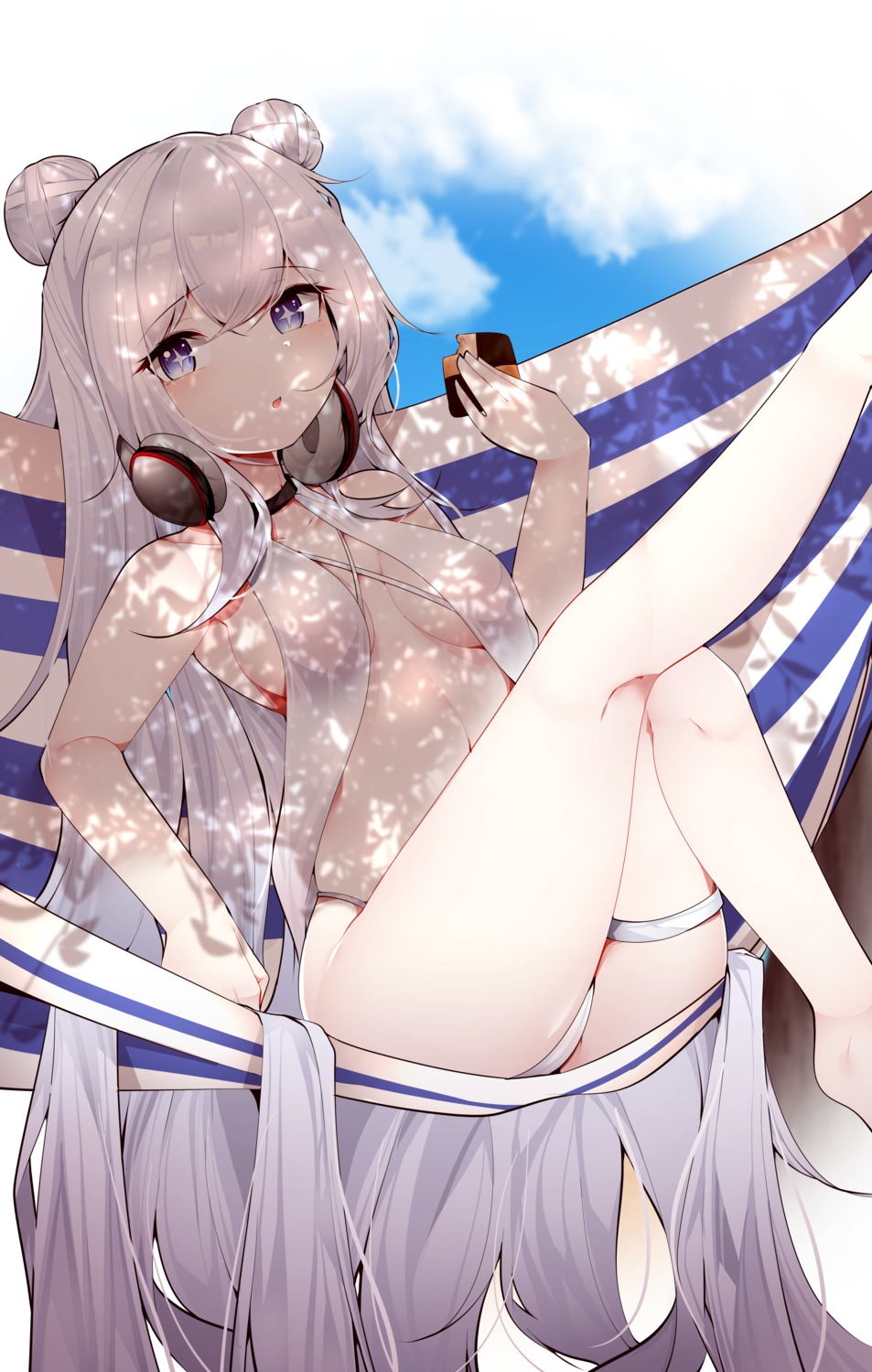 azur_lane bikini cameltoe garter headphones le_malin_(azur_lane) samip swimsuits thong