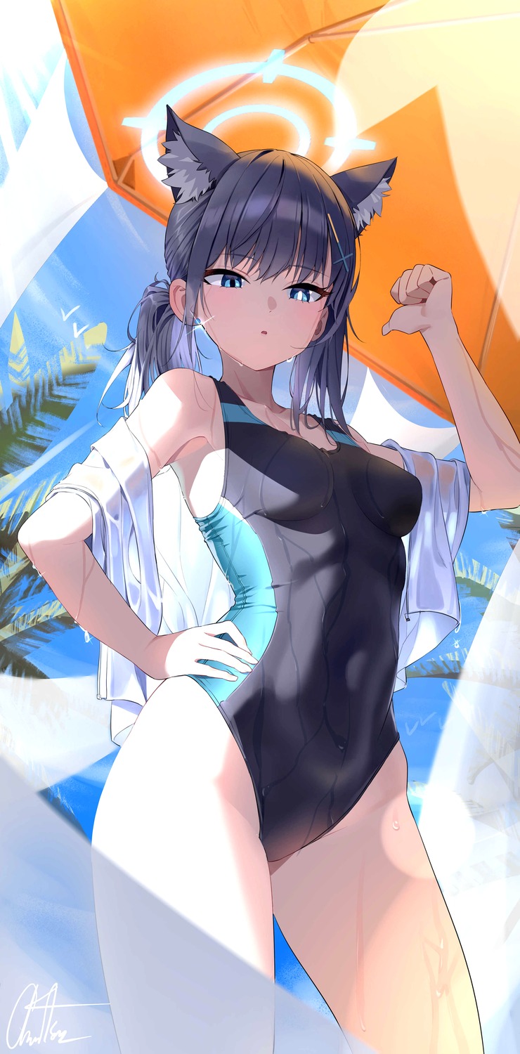 animal_ears blue_archive chanism! halo nekomimi sunaookami_shiroko swimsuits wet