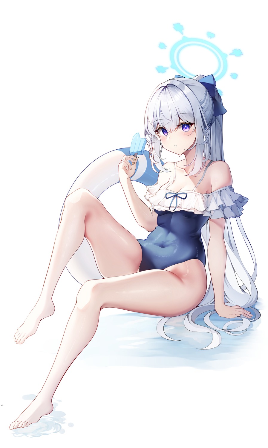 blue_archive feet halo sob_(submar1089) swimsuits tsukiyuki_miyako