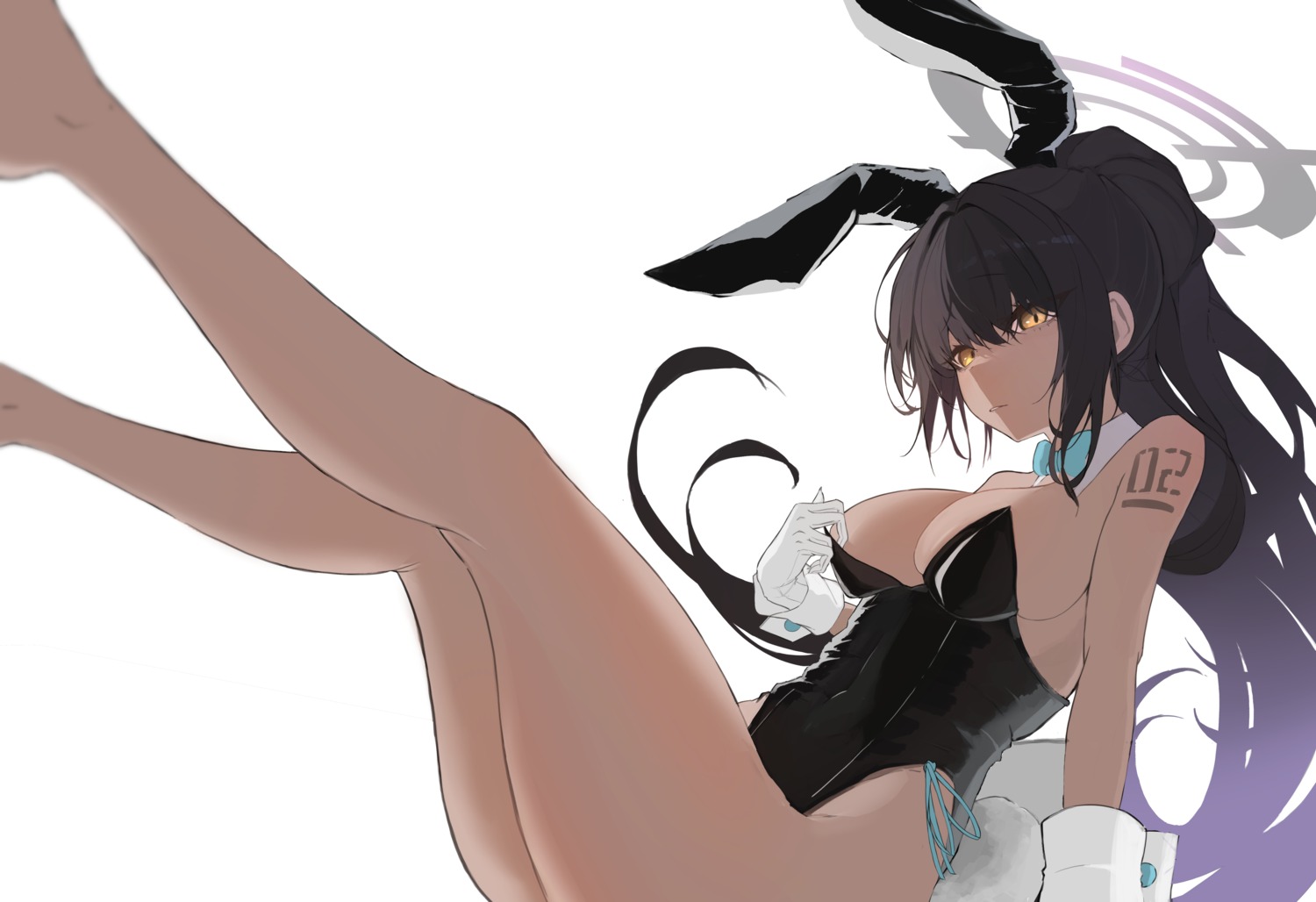 animal_ears blue_archive bunny_ears bunny_girl halo kakudate_karin no_bra tail tattoo undressing user_ccmr2475