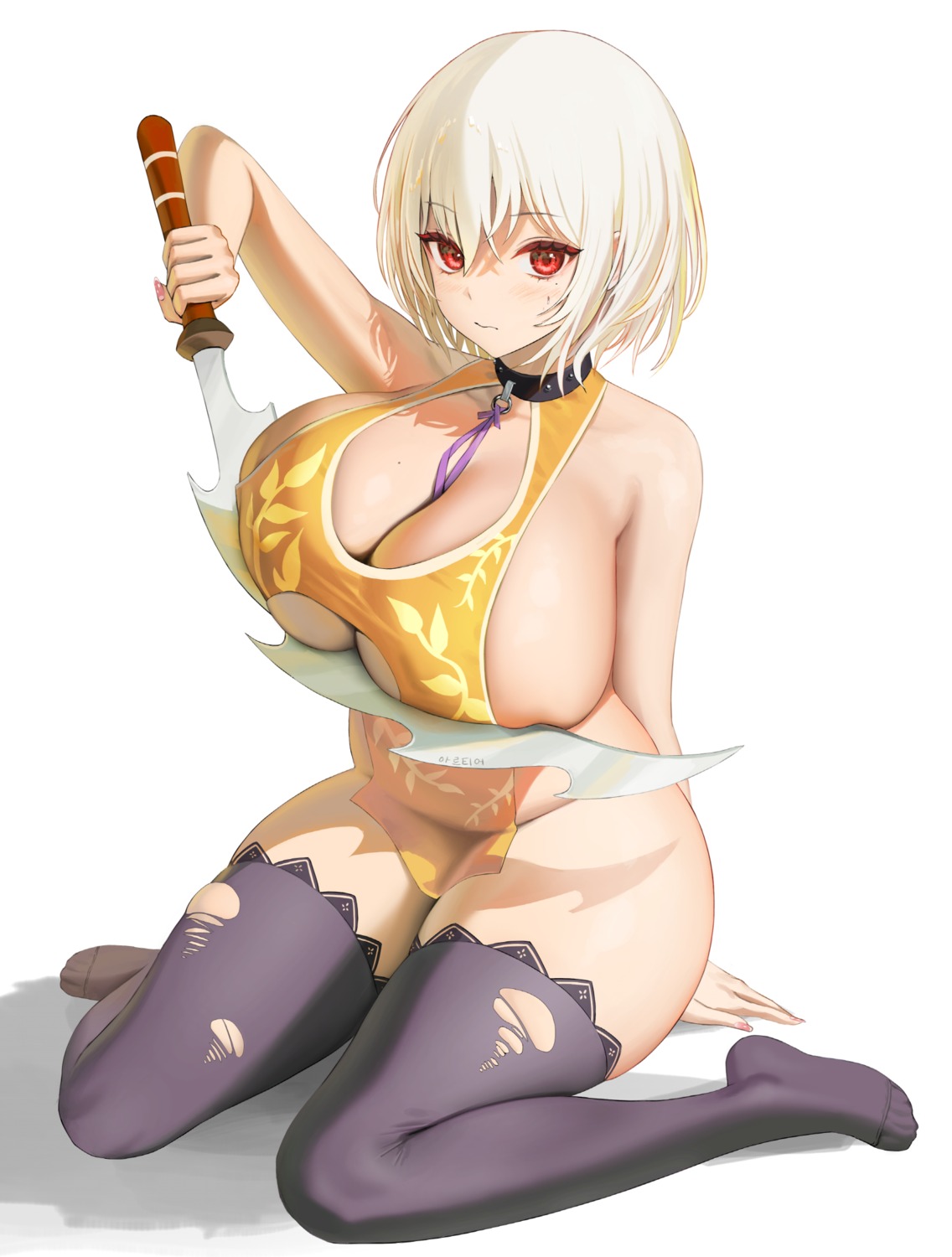 myabit naked_apron sword thighhighs torn_clothes
