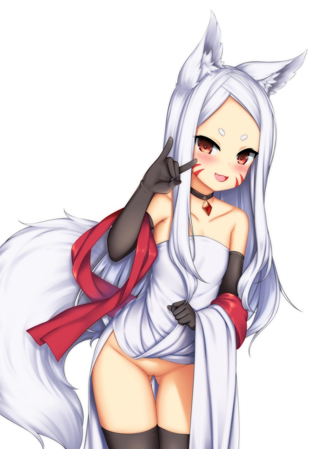 animal_ears dress kitsune loli nopan playjoe2005 pussy sewayaki_kitsune_no_senko-san shiro_(sewayaki_kitsune_no_senko-san) skirt_lift tail thighhighs uncensored