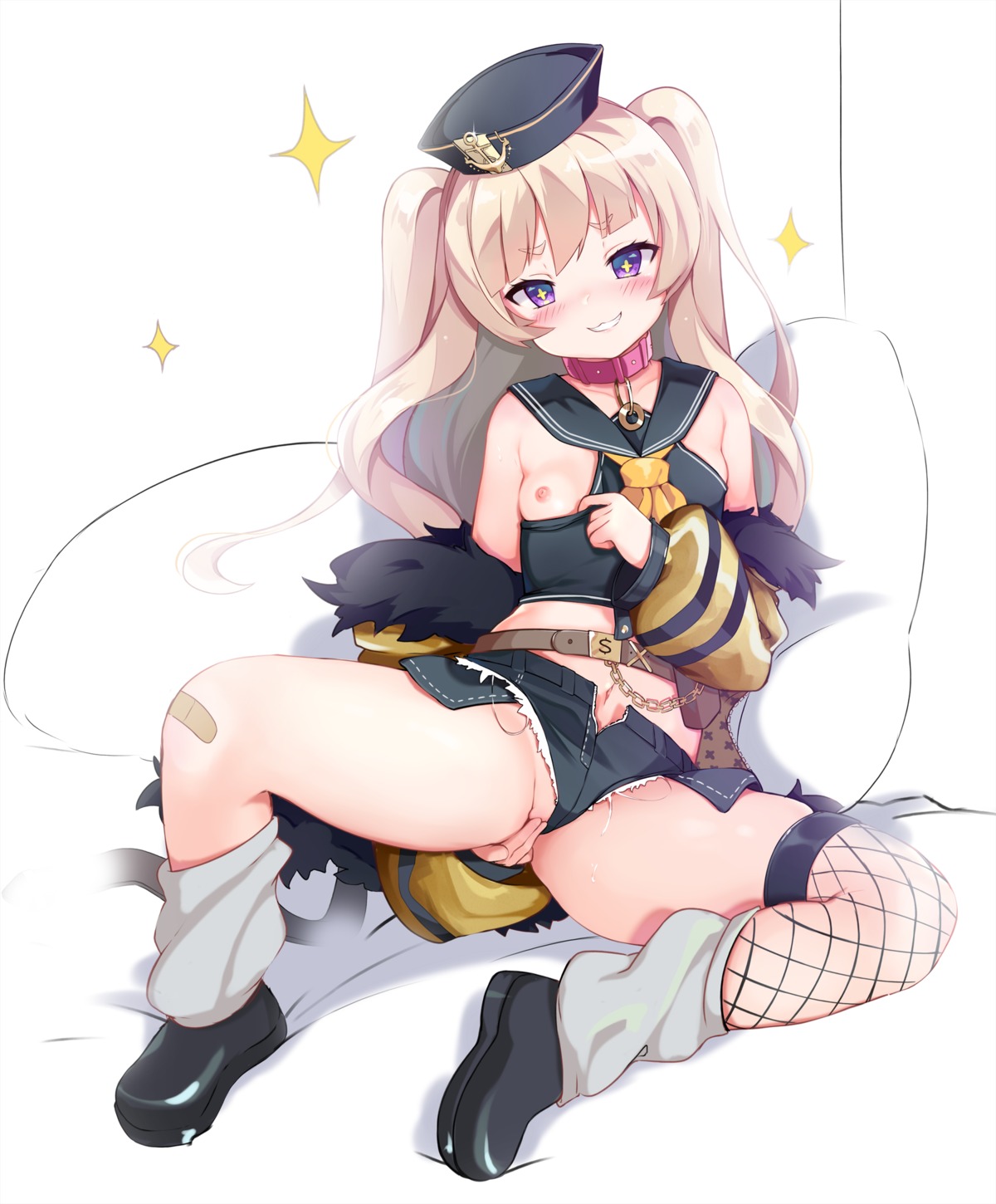 nyatrix azur lane bache (azur lane) bandaid breasts fishnets loli nipples n...