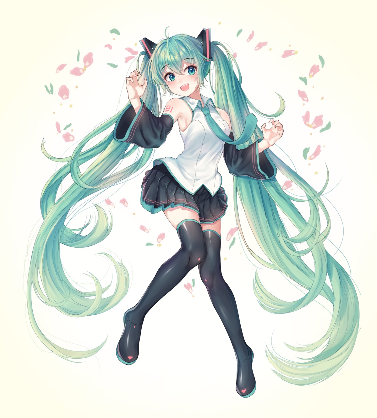 hatsune_miku kk_(aky2374) tattoo thighhighs vocaloid