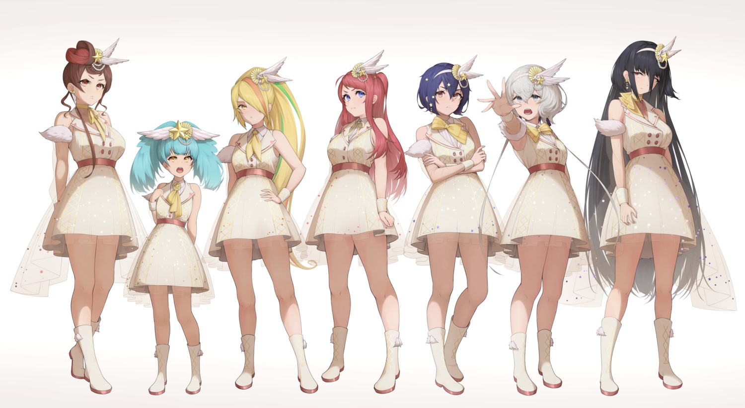 breast_hold dress hoshikawa_lily konno_junko minamoto_sakura mizuno_ai nikaido_saki see_through tagme trap uniform yamada_tae yuugiri_(zombieland_saga) zombieland_saga