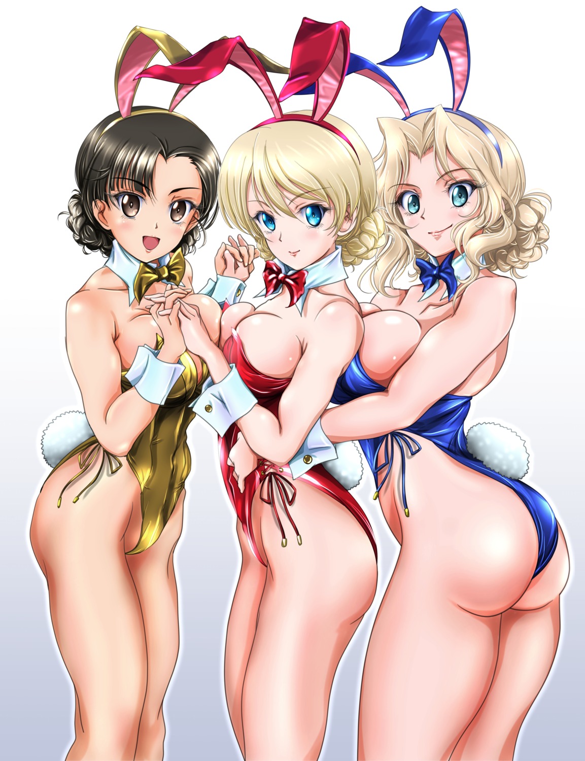 animal_ears ass bunny_ears bunny_girl darjeeling girls_und_panzer kay_(girls_und_panzer) nishi_kinuyo no_bra tail tomokoji