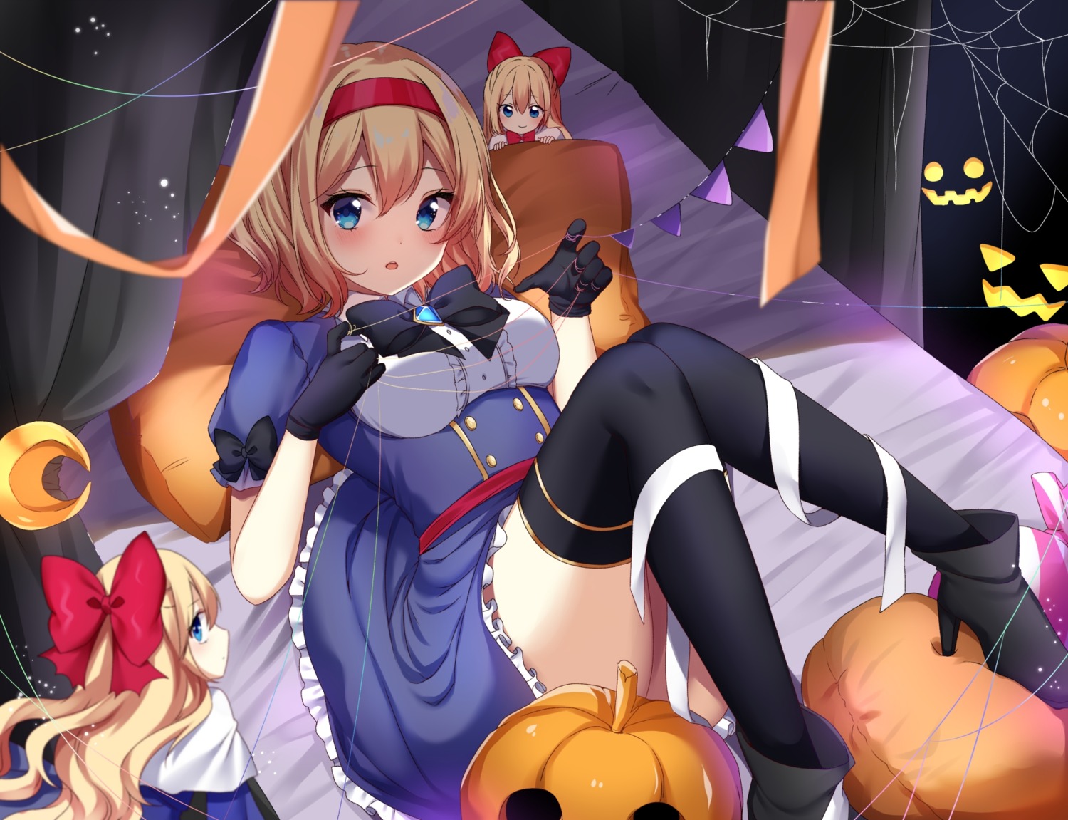 alice_margatroid halloween heels shanghai_doll shiki_(s1k1xxx) skirt_lift thighhighs touhou