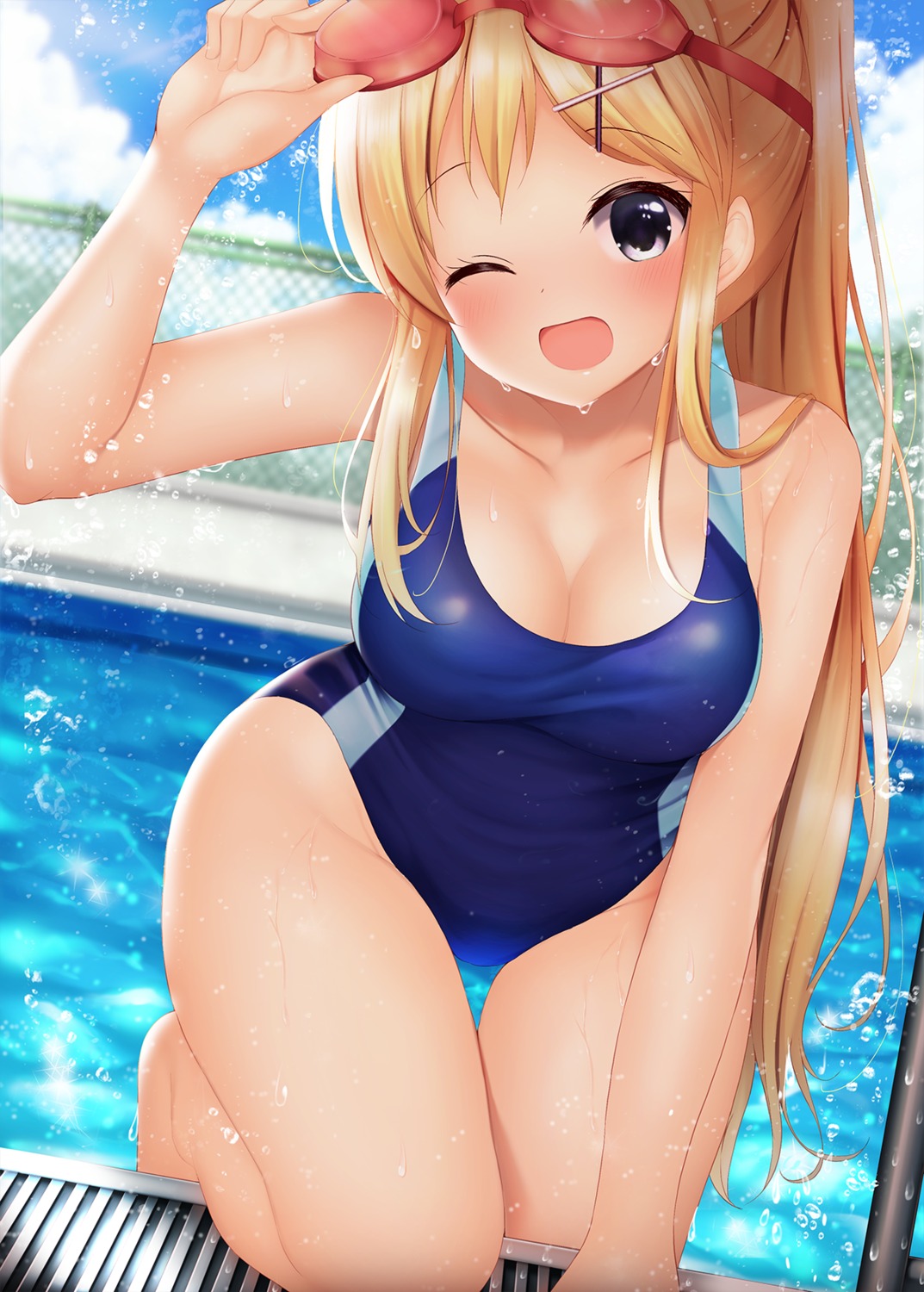 cleavage kin'iro_mosaic kujou_karen minato_ojitan swimsuits wet