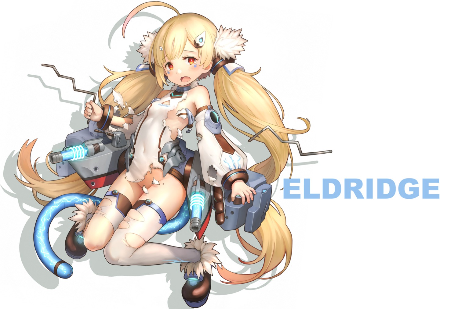 azur_lane censored eldridge_(azur_lane) kakinomai loli no_bra nopan tail thighhighs torn_clothes