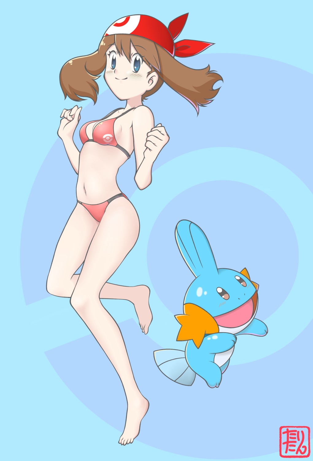 bikini cleavage haruka_(pokemon) mudkip pokemon pokemon_oras pokemon_rse swimsuits tax2rin