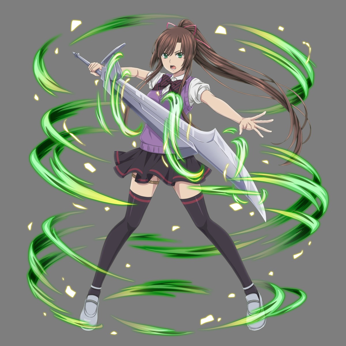 garter kirasaka_sayaka seifuku skirt_lift strike_the_blood sweater sword tagme thighhighs transparent_png