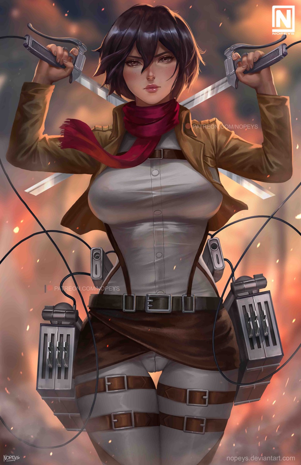 garter mikasa_ackerman nipples no_bra nopeys see_through shingeki_no_kyojin sword uniform