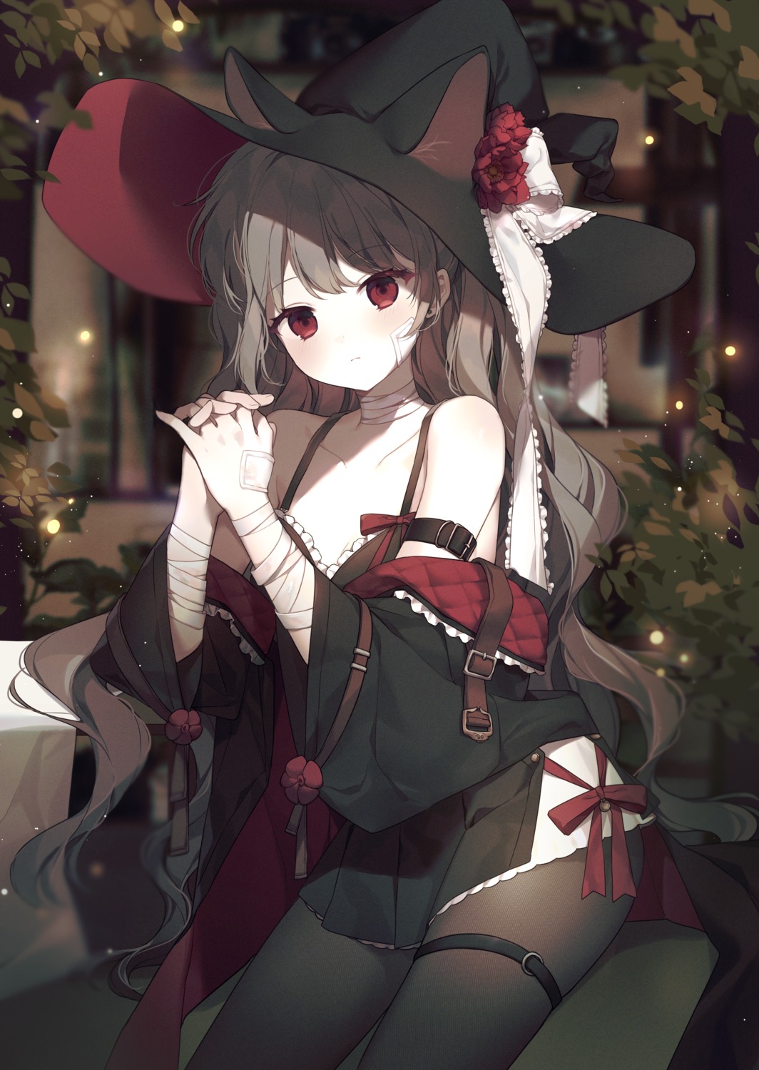 animal_ears bandages garter moffle_(ayabi) pantyhose witch