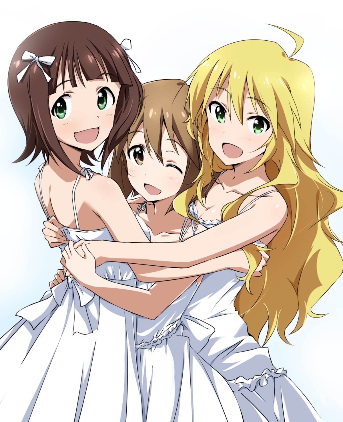 amami_haruka cleavage dress hagiwara_yukiho hoshii_miki summer_dress the_idolm@ster yumekaranigeruna