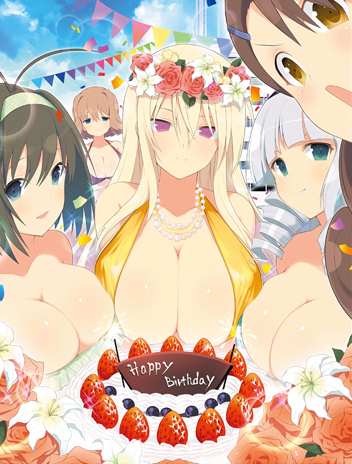 aimu_(senran_kagura) bikini_top cleavage erect_nipples ginrei_(senran_kagura) kurohoro_(senran_kagura) leo_(senran_kagura) senran_kagura swimsuits syuri_(senran_kagura) yaegashi_nan