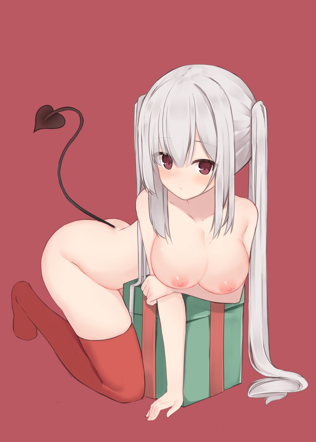 breast_hold christmas memekko naked nipples tail thighhighs