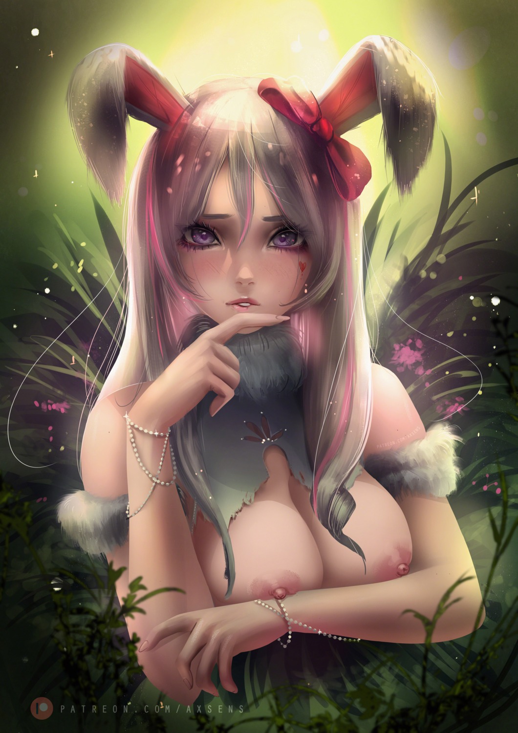 animal_ears axsens breasts bunny_ears nipples no_bra torn_clothes