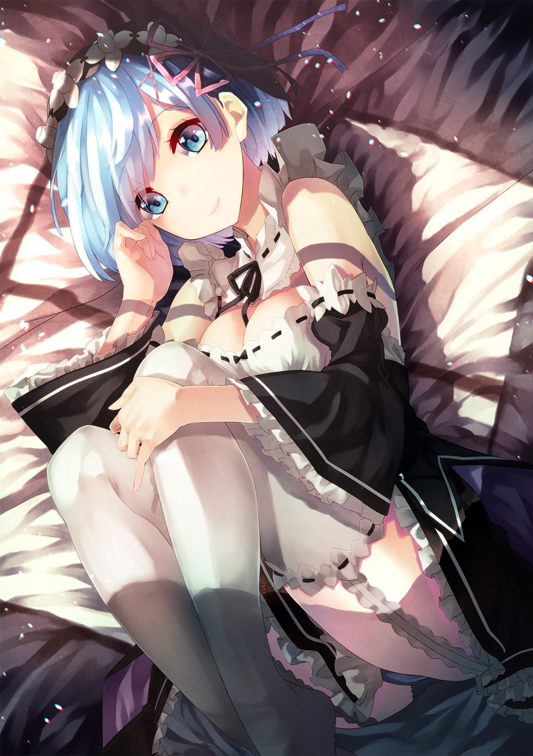 cleavage maid pantsu re_zero_kara_hajimeru_isekai_seikatsu rem_(re_zero) saraki stockings thighhighs