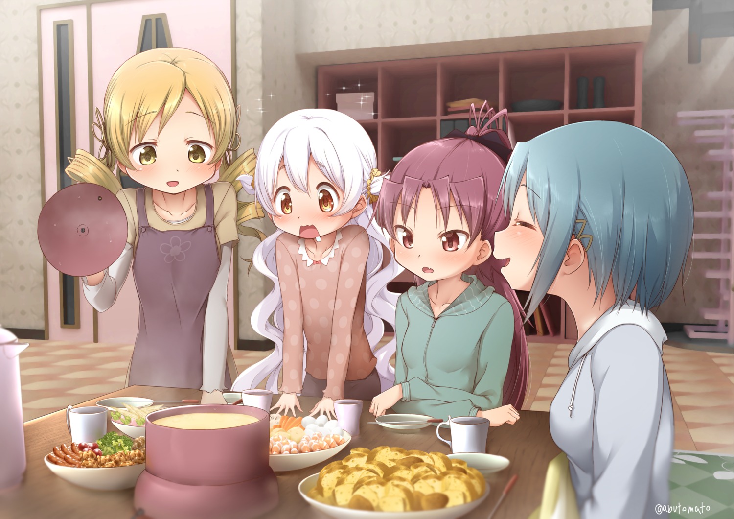 abutomato mahou_shoujo_madoka_magica miki_sayaka momoe_nagisa sakura_kyouko sweater tomoe_mami