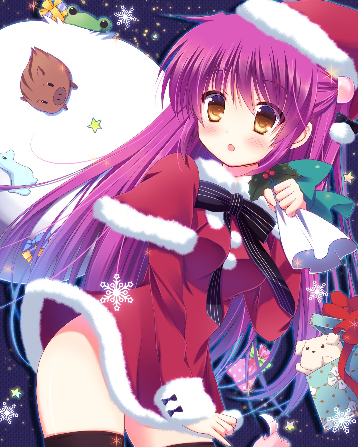 christmas dress futaki_kanata little_busters! nopan pokopi skirt_lift thighhighs